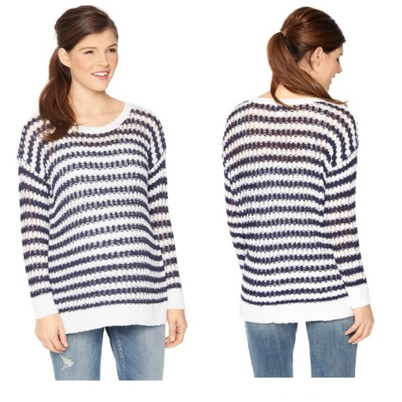 Motherhood Maternity Sweaters - Motherhood Maternity Blue & Cream Knit Sweater